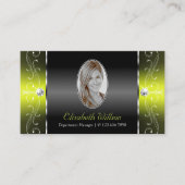 Stilvolle Schwarz-Gelb-Schnörkel mit Foto Visitenkarte (Vorderseite)