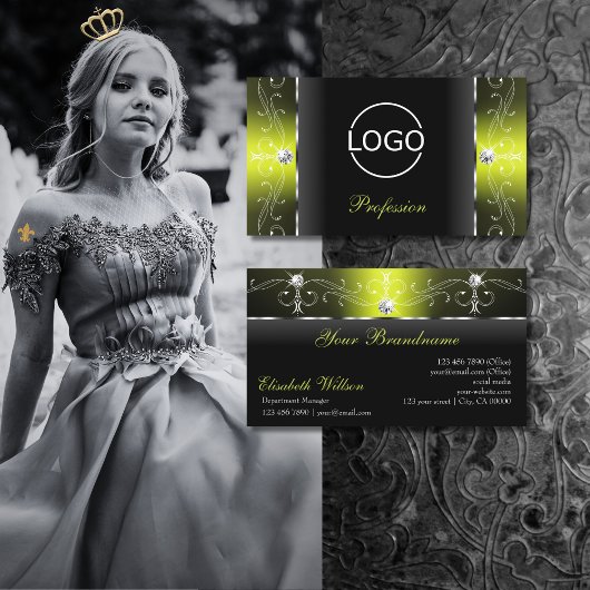 Stilvolle schwarz-gelbe, gequiggelbe Juwelen hinzu Visitenkarte