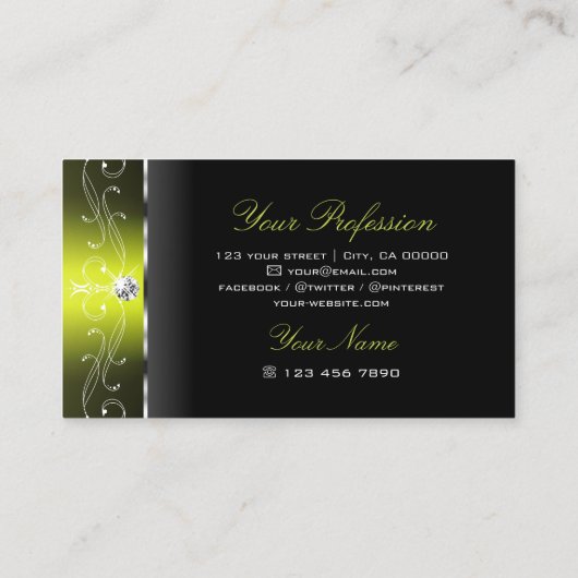 Stilvolle, schwarz-gelbe gezückte Juwelen Visitenkarte (Rückseite)