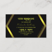 Stilvolle Schwarz Geometrisches Gelbschimmer mit L Visitenkarte (Rückseite)