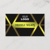 Stilvolle Schwarz Geometrisches Gelbschimmer mit L Visitenkarte (Vorderseite)