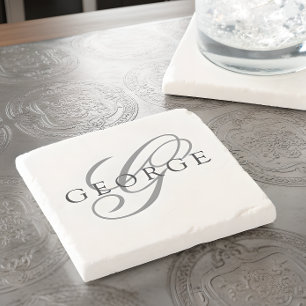 Stilvolle Schwarz-Grau-Monogramm-Anfangsbuchstaben Steinuntersetzer