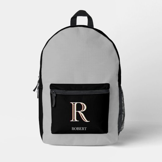 Stilvolle schwarz-graue Monogramm-Bezeichnung Bedruckter Rucksack (Vorderseite)