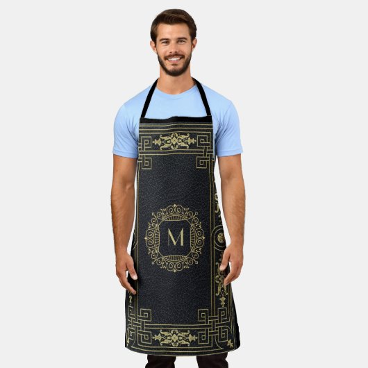 Stilvolle Schwarz Leder Monogram Initial Schürze (Getragen)