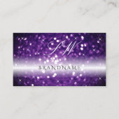 Stilvolle Schwarz Lila Sparkling Glitzer Initials Visitenkarte (Vorderseite)