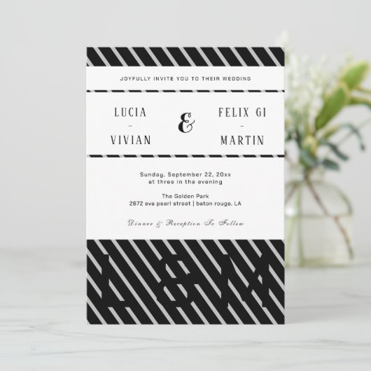 Stilvolle Schwarz-Linie Schatten Name Rustikale Ho Einladung (Stehend Vorderseite)