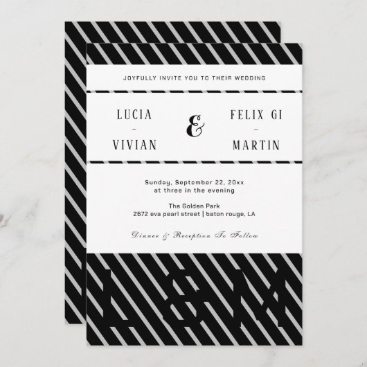 Stilvolle Schwarz-Linie Schatten Name Rustikale Ho Einladung (Vorne/Hinten)