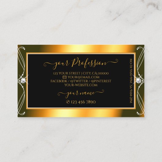 Stilvolle schwarz-orangefarbene Diamanten mit Logo Visitenkarte (Rückseite)