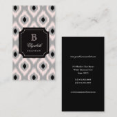 Stilvolle Schwarz Pink Diamond Ikat Monogram Visitenkarte (Vorne/Hinten)
