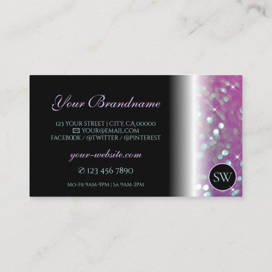 Stilvolle Schwarz-Rosa-Aquamarin-funkelnde Glitzer Visitenkarte (Rückseite)