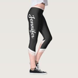 Stilvolle schwarz-rosa, blumenweiße Streifen und N Leggings