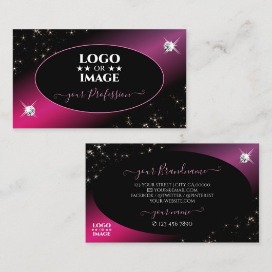 Stilvolle Schwarz-Rosa-Glitzer-Stars Diamond-Logo Visitenkarte (Vorne/Hinten)