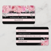 Stilvolle, schwarz-rosa Streifen aus Blumen Visitenkarte (Vorne/Hinten)