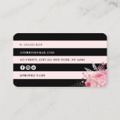 Stilvolle, schwarz-rosa Streifen aus Blumen Visitenkarte (Rückseite)