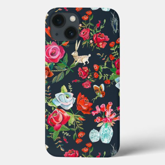 Stilvolle Schwarz-Rot-Secret-Rose-Gartenmuster Case-Mate iPhone Hülle (Rückseite)