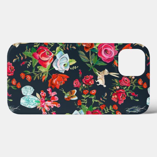 Stilvolle Schwarz-Rot-Secret-Rose-Gartenmuster Case-Mate iPhone Hülle (Rückseite (Horizontal))
