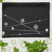 Stilvolle Schwarz-Silber-Weihnachtskalligrafie Geschirrtuch (Gefaltet)
