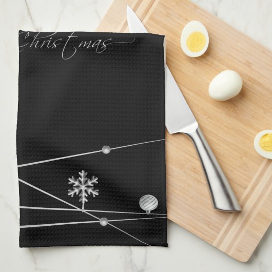 Stilvolle Schwarz-Silber-Weihnachtskalligrafie Geschirrtuch (Viertel Falte)