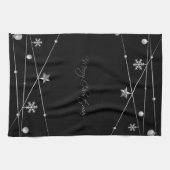 Stilvolle Schwarz-Silber-Weihnachtskalligrafie Geschirrtuch (Horizontal)