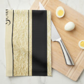 Stilvolle Schwarz-u. Goldfolien-Streifen Geschirrtuch (Viertel Falte)