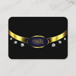 Stilvolle Schwarz und Gold mit Initials Rhinestone Visitenkarte