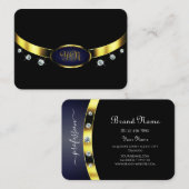 Stilvolle Schwarz und Gold mit Initials Rhinestone Visitenkarte (Vorne/Hinten)