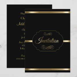 Stilvolle Schwarz-und GoldParty-Schablone Einladung