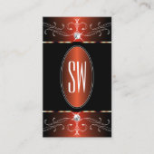 Stilvolle Schwarz- und Orangefarbene Verzierte Orn Visitenkarte (Vorderseite)