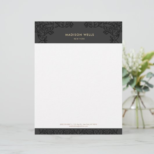 Stilvolle Schwarz Verzierte Rahmen Briefkopf (Stehend Vorderseite)