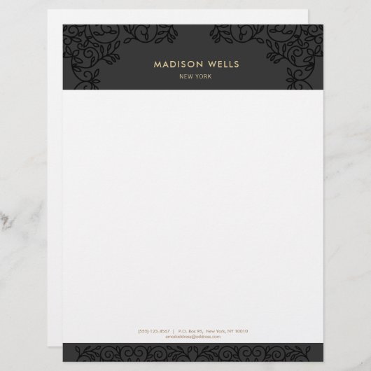 Stilvolle Schwarz Verzierte Rahmen Briefkopf (Vorne/Hinten)