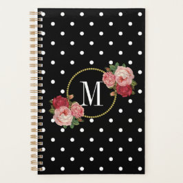 Stilvolle Schwarz Vintag Blush Blume Dots Monogram Planer