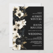 Stilvolle Schwarz-Weiß-Blumen-Hochzeit Einladung (Vorderseite)