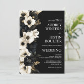 Stilvolle Schwarz-Weiß-Blumen-Hochzeit Einladung (Stehend Vorderseite)
