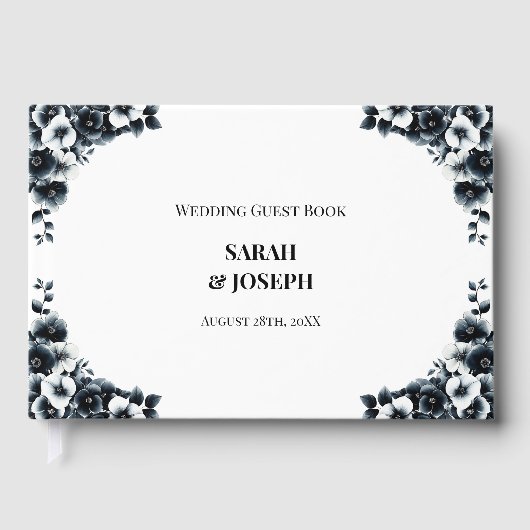Stilvolle Schwarz-Weiß-Blumen-Hochzeit Gästebuch (Vorderseite)