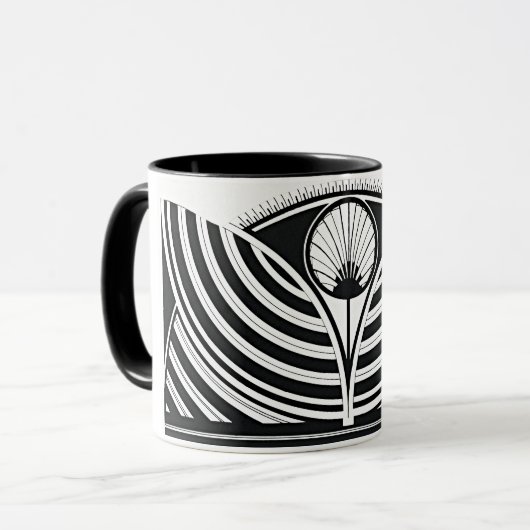 Stilvolle Schwarz-Weiß-Blumenkunst Tasse (Vorderseite Links)