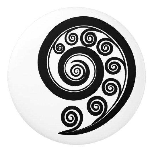 Stilvolle Schwarz-Weiß-Fern-Leaf Inspirierte Curls Keramikknauf (Vorderseite)