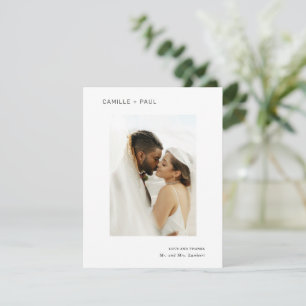Stilvolle Schwarz-Weiß-Foto-Minimalist-Hochzeit Dankeskarte