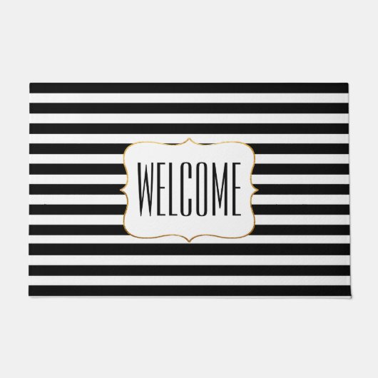 Stilvolle schwarz-weiß gestreifte Türmatte (Vorderseite)