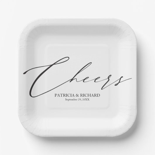 Stilvolle Schwarz-Weiß-Hochzeit Pappteller (Vorderseite)