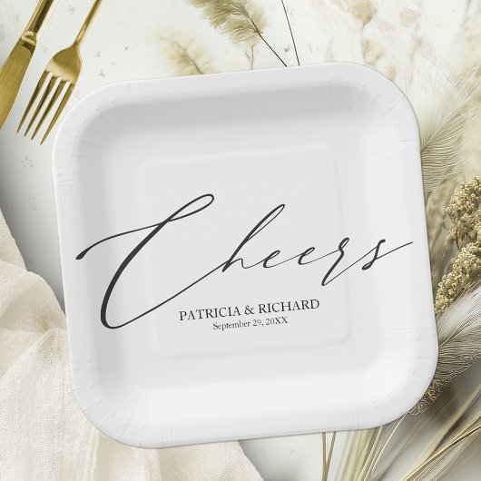 Stilvolle Schwarz-Weiß-Hochzeit Pappteller