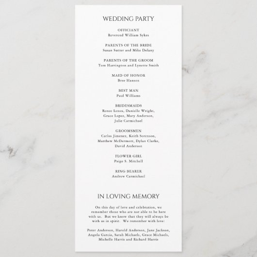 Stilvolle Schwarz-Weiß-Hochzeit Programm (Rückseite)