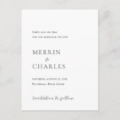 Stilvolle Schwarz-Weiß-Hochzeit speichern Sie das Ankündigungspostkarte (Vorderseite)