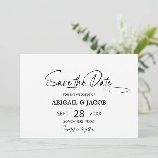 Stilvolle Schwarz-Weiß-Hochzeit speichern Sie das Einladung (Stehend Vorderseite)