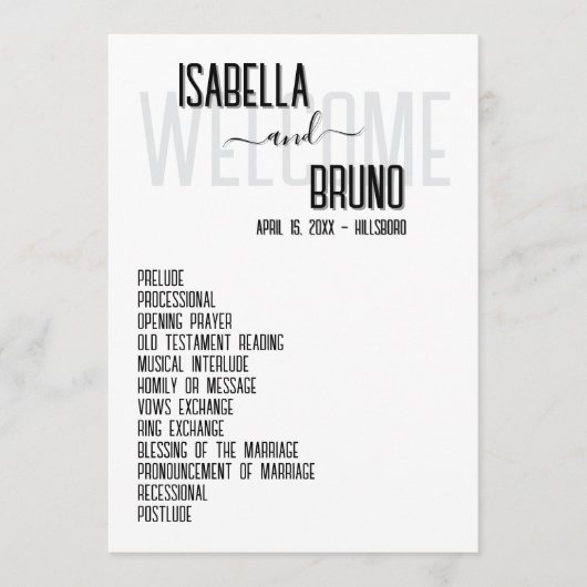 Stilvolle Schwarz-Weiß-Hochzeitserie Programm (Vorderseite)