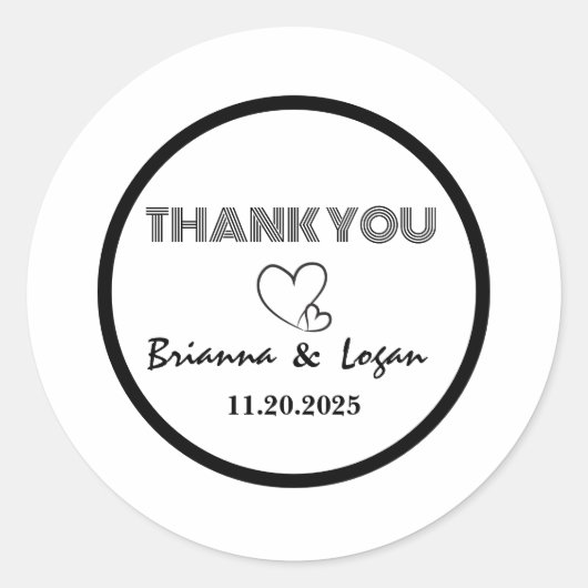 Stilvolle Schwarz-Weiß-Hochzeitskleber Runder Aufkleber (Vorderseite)