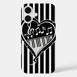 Stilvolle Schwarz-Weiß-Noten und Klavier iPhone 16 Hülle