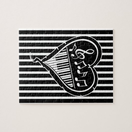 Stilvolle Schwarz-Weiß-Noten und Klavier Puzzle (Horizontal)