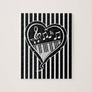 Stilvolle Schwarz-Weiß-Noten und Klavier Puzzle