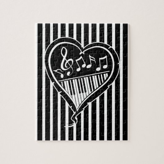 Stilvolle Schwarz-Weiß-Noten und Klavier Puzzle (Vertikal)