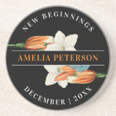 Stilvolle Schwarz-Weiß-Orange-Lilienblumenmatte Getränkeuntersetzer (Vorne)